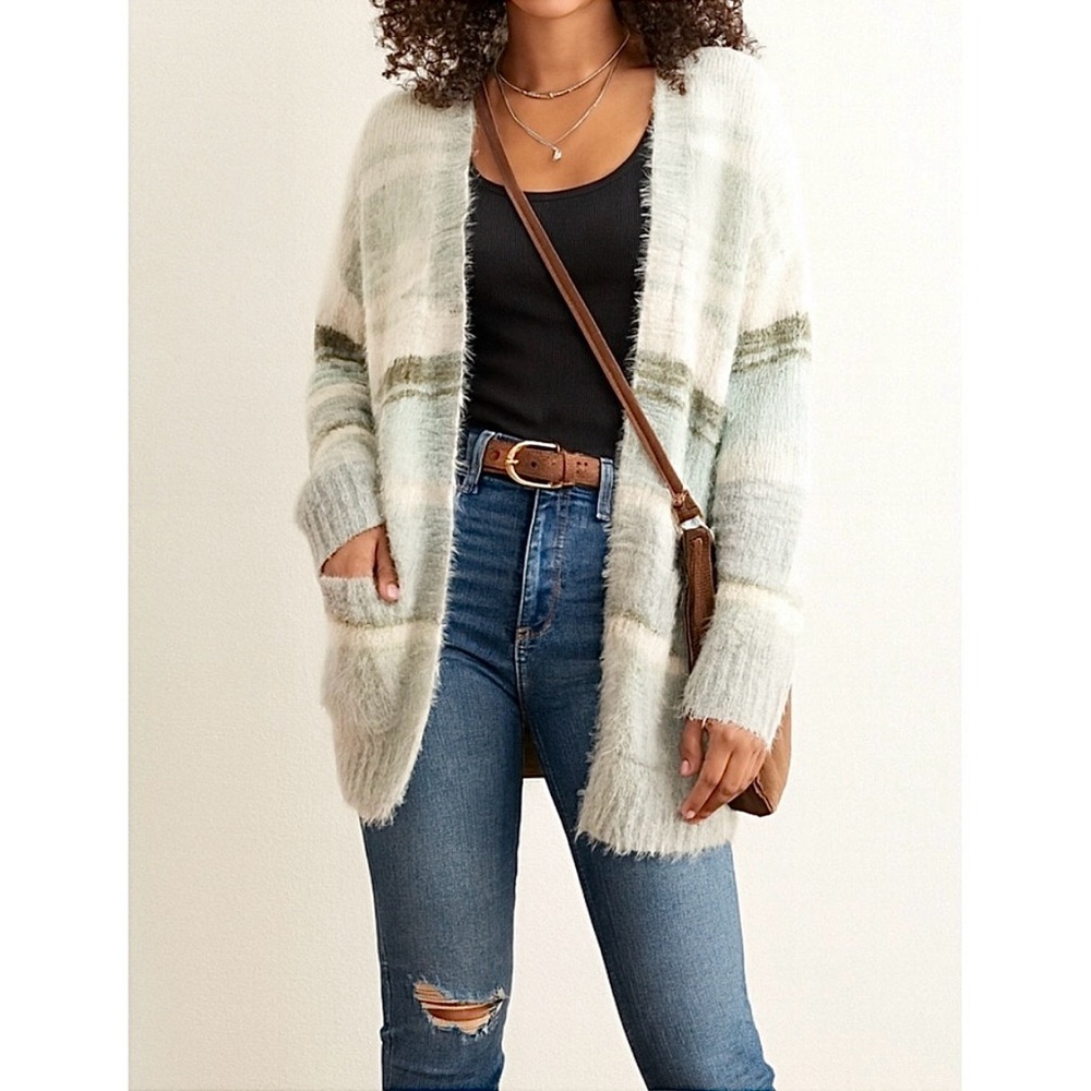 American Eagle Outfitters Fuzzy Stripped Cardigan - Picture 4 of 10